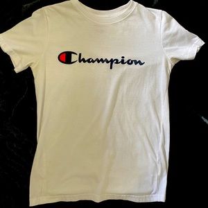 white champion shirt.